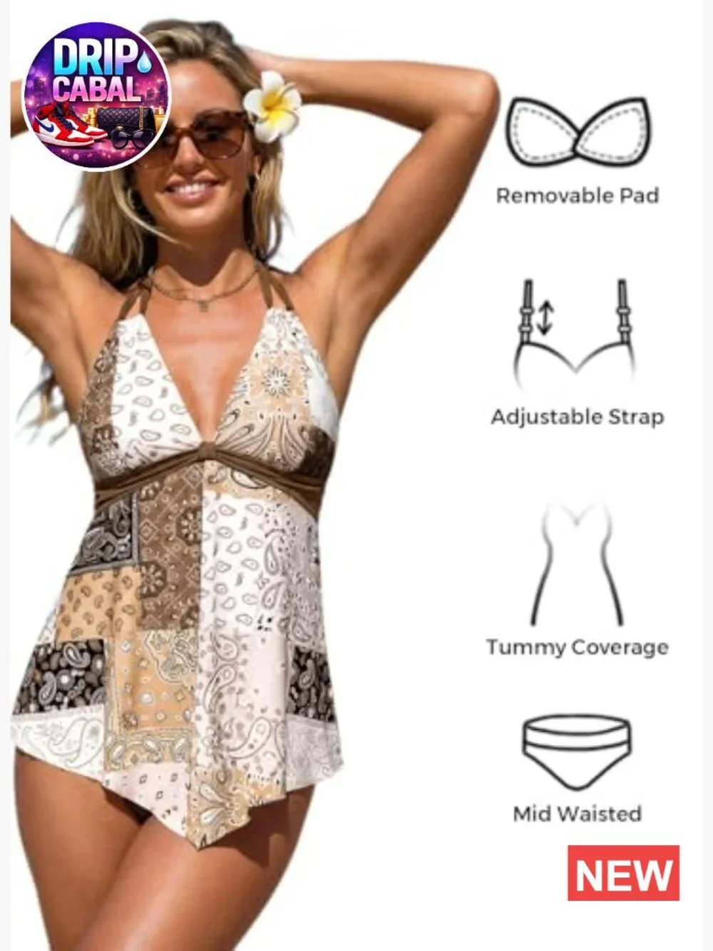 Tankini Swimsuits for Women Tummy Coverage Handkerchief Hem Top with Briefs